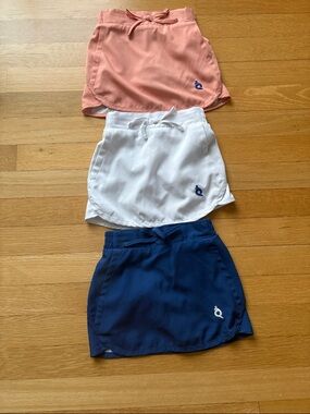 BlueQuail Three Athletic Skorts in Coral, White, and Navy, Girls, 3T